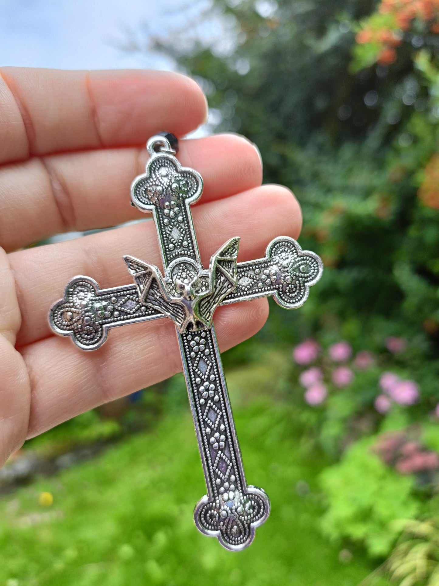 Gothic Cross Earrings with Bat