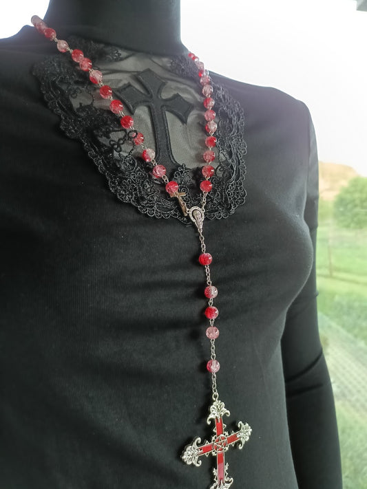 Red Marble Bead Crucifix Rosary