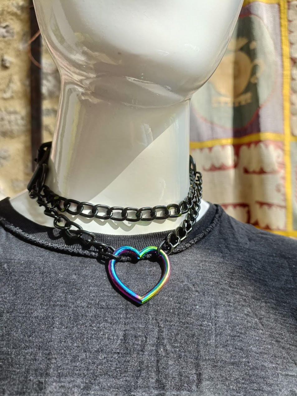 Martingale Collar- Rainbow Heart Choker
