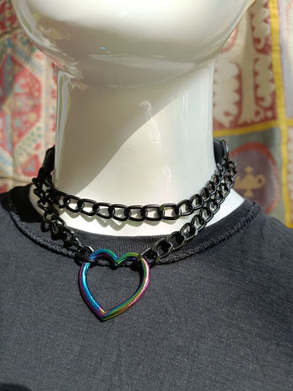 Martingale Collar- Rainbow Heart Choker