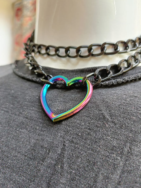 Martingale Collar- Rainbow Heart Choker