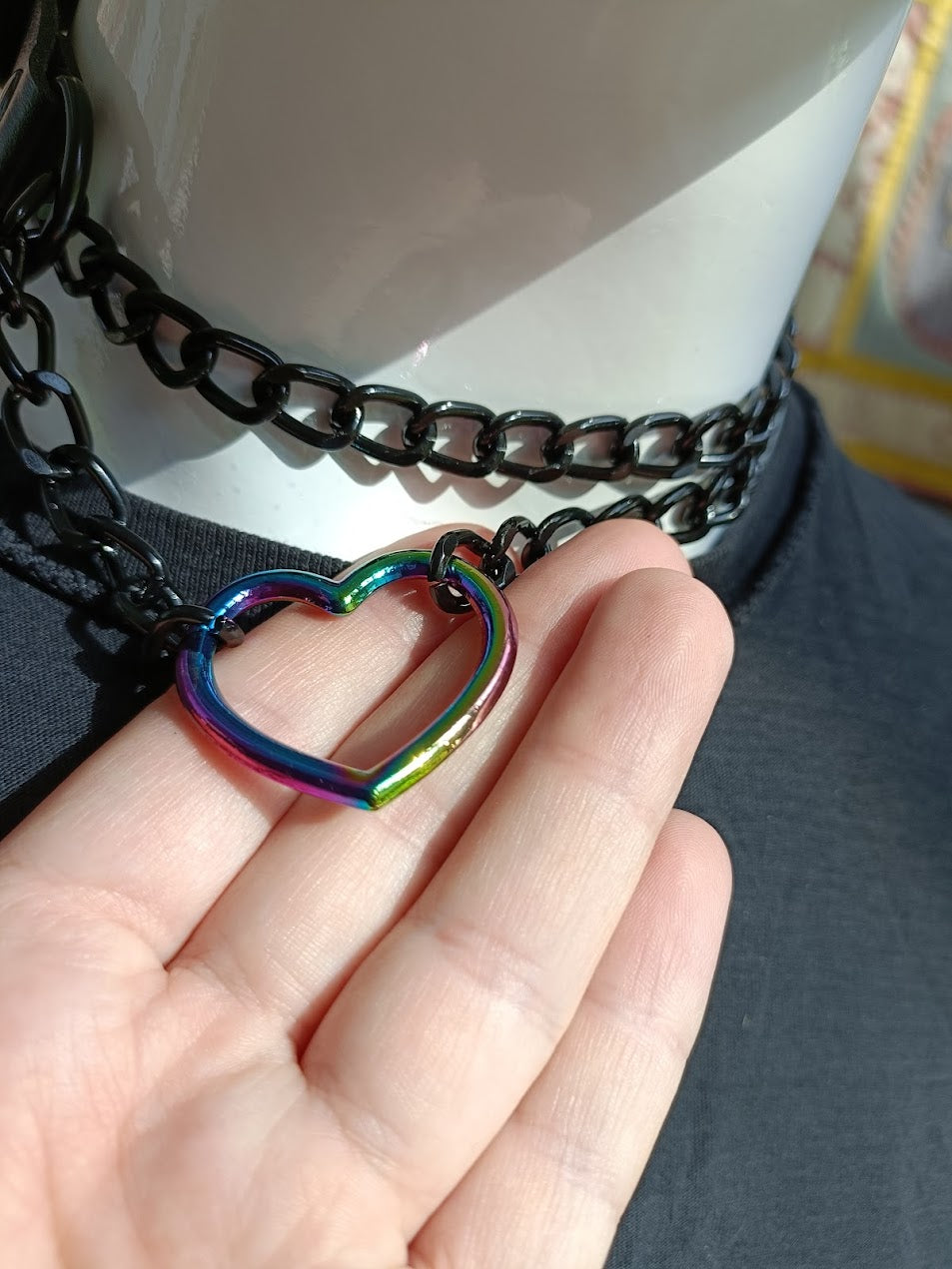 Martingale Collar- Rainbow Heart Choker