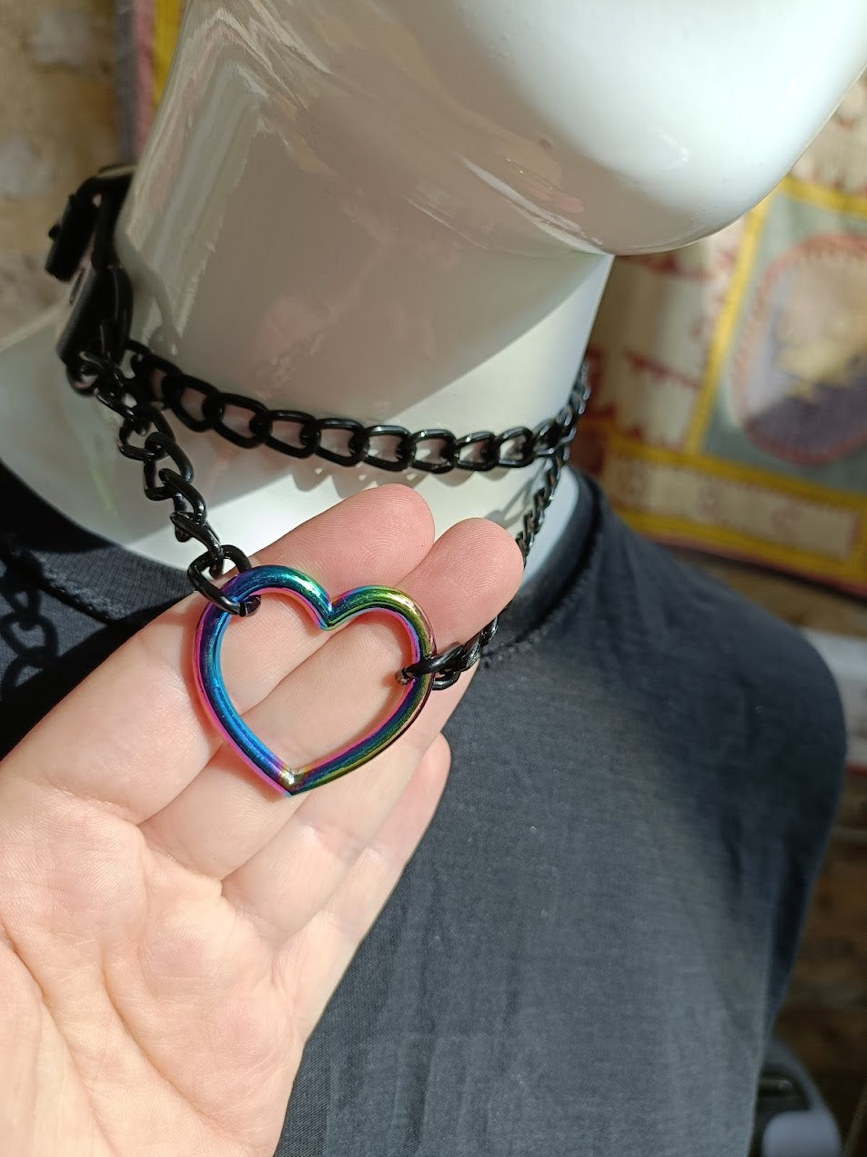 Martingale Collar- Rainbow Heart Choker