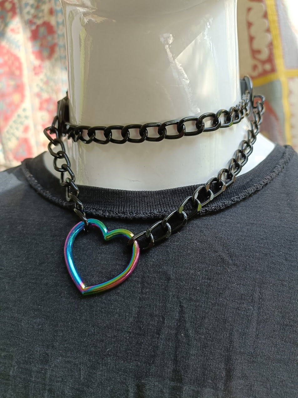Martingale Collar- Rainbow Heart Choker