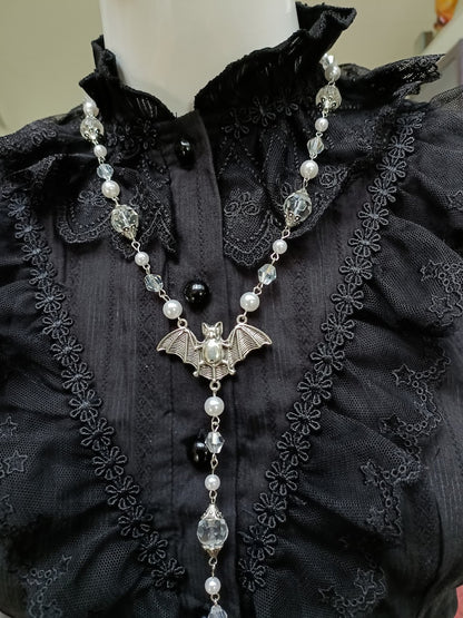 White Goth Necklace, Vampire Necklace, Bat Pendant, Cosmic Retro Gothic