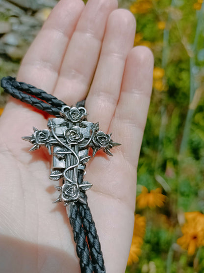 Southern Gothic Bolo Tie, Rose Cross