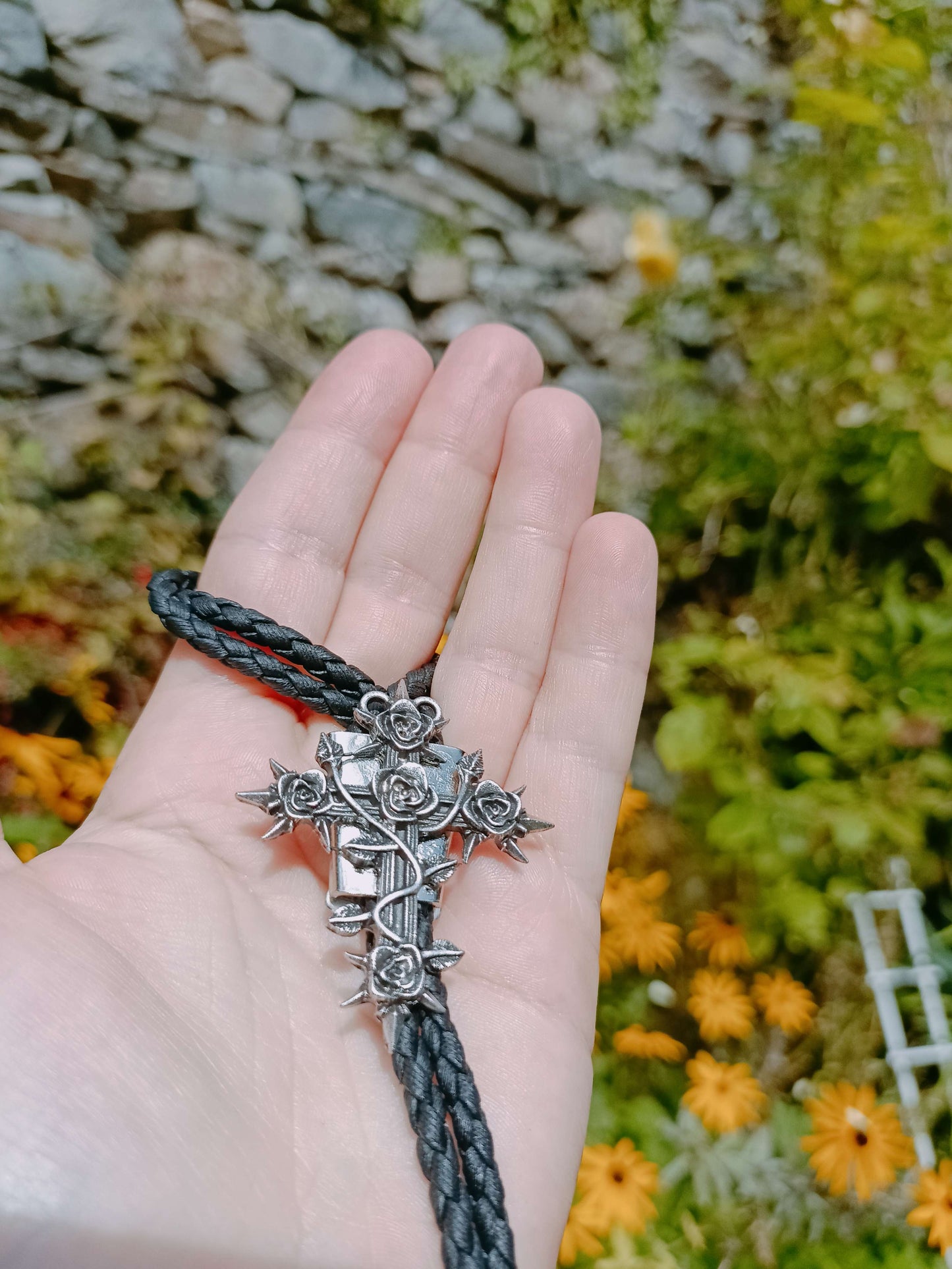 Southern Gothic Bolo Tie, Rose Cross