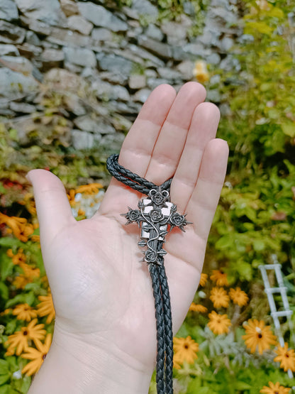 Southern Gothic Bolo Tie, Rose Cross