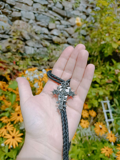 Southern Gothic Bolo Tie, Rose Cross