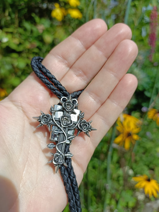 Southern Gothic Bolo Tie, Rose Cross