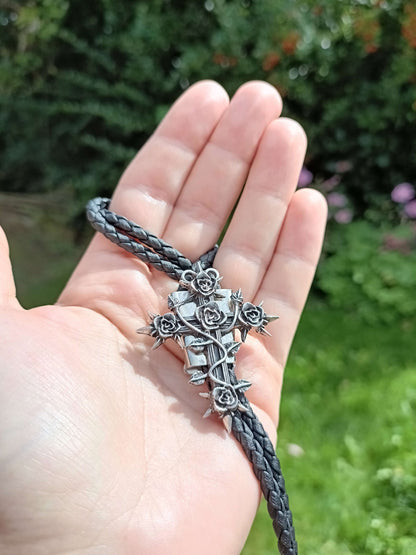 Southern Gothic Bolo Tie, Rose Cross