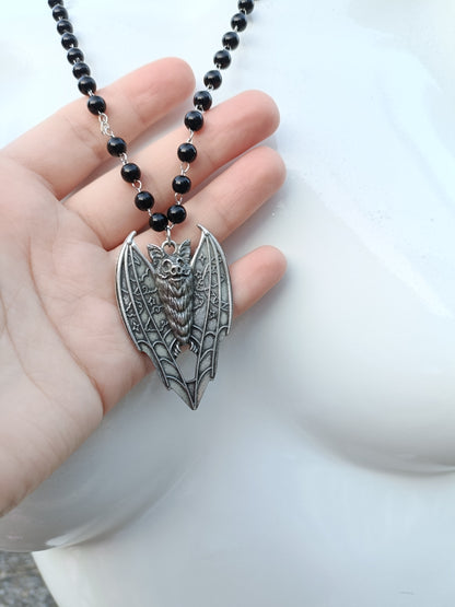Lunar Vampire Bat Beaded Necklace