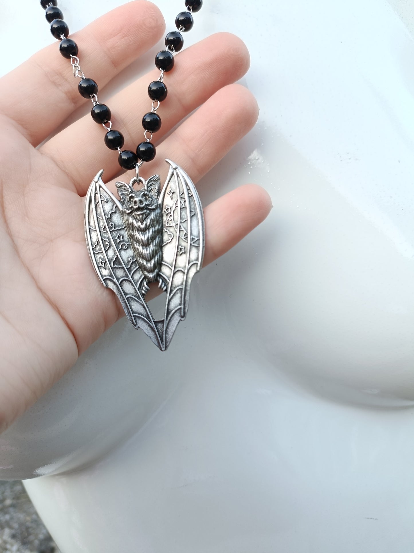 Lunar Vampire Bat Beaded Necklace