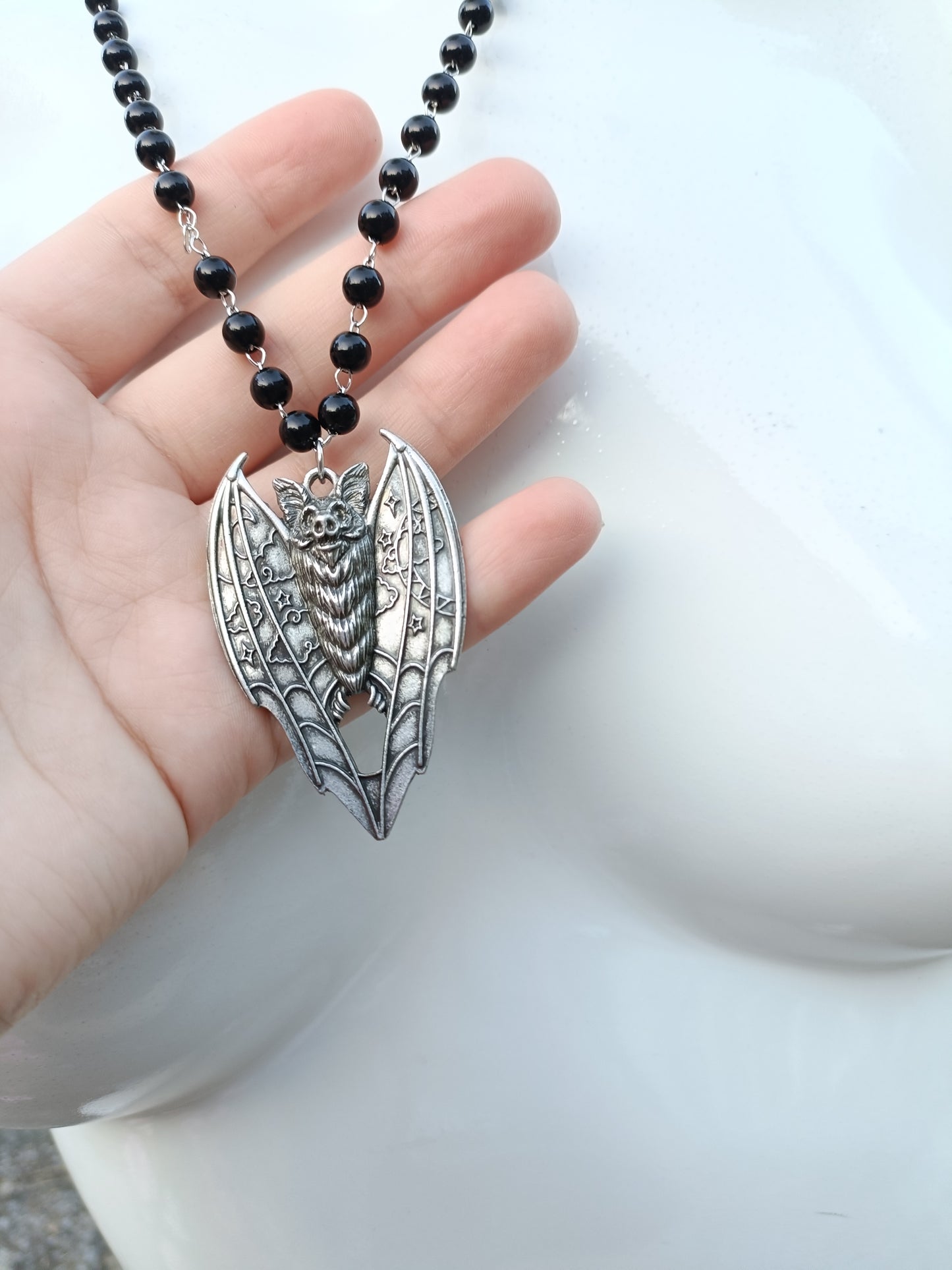 Lunar Vampire Bat Beaded Necklace