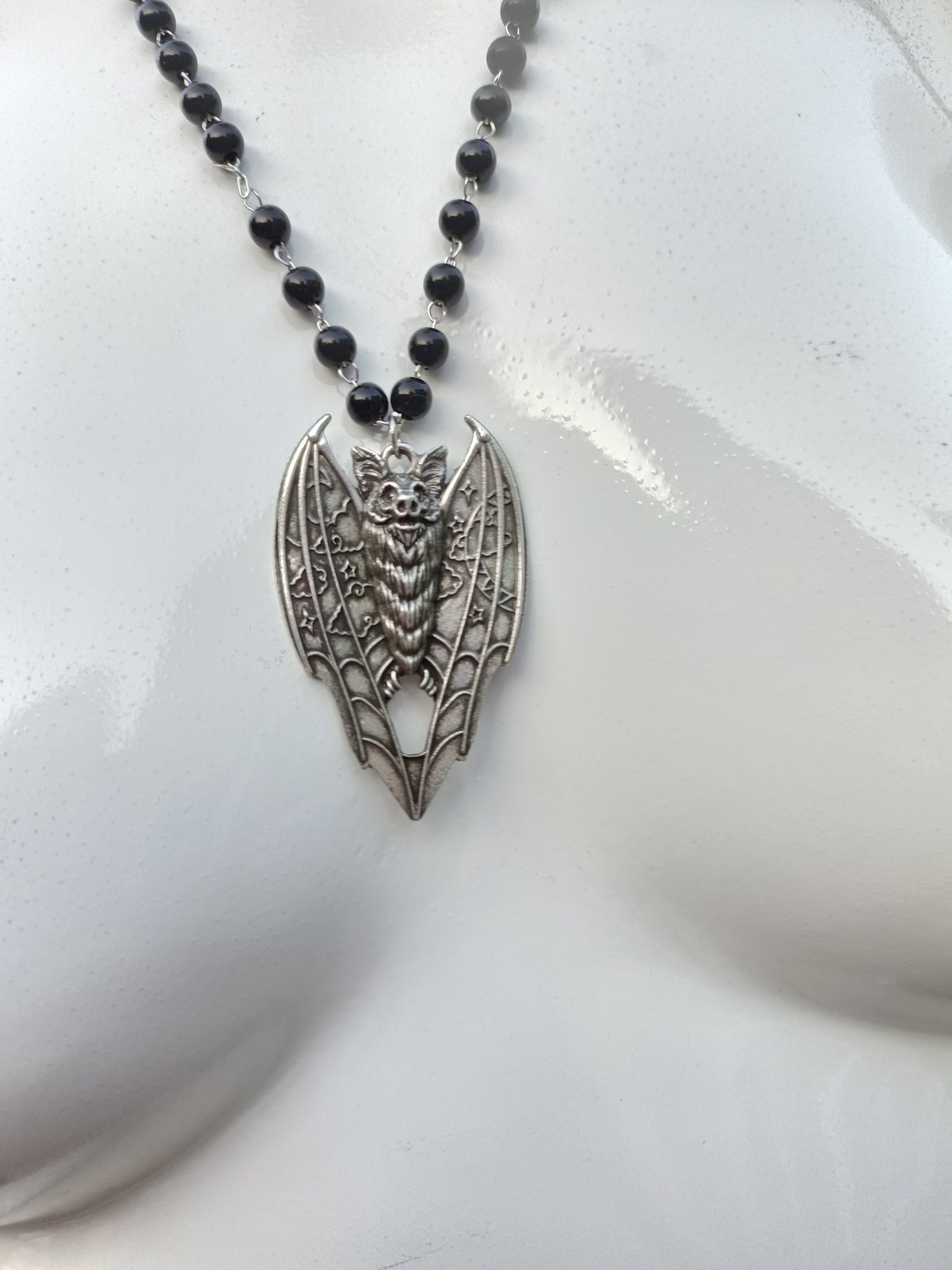 Lunar Vampire Bat Beaded Necklace
