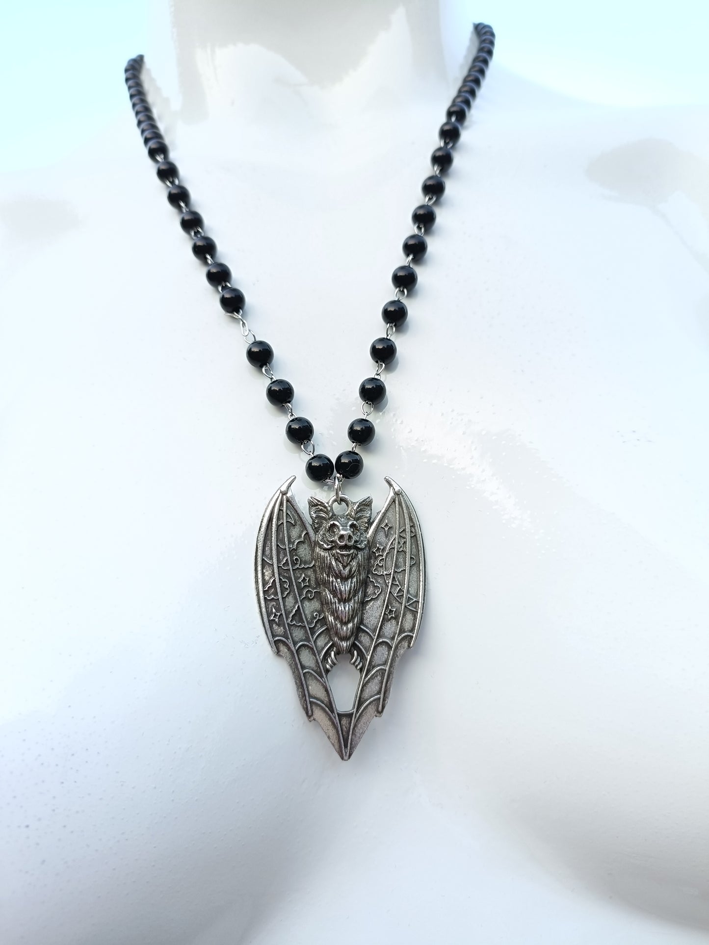 Lunar Vampire Bat Beaded Necklace