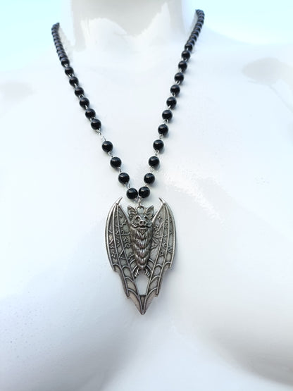 Lunar Vampire Bat Beaded Necklace
