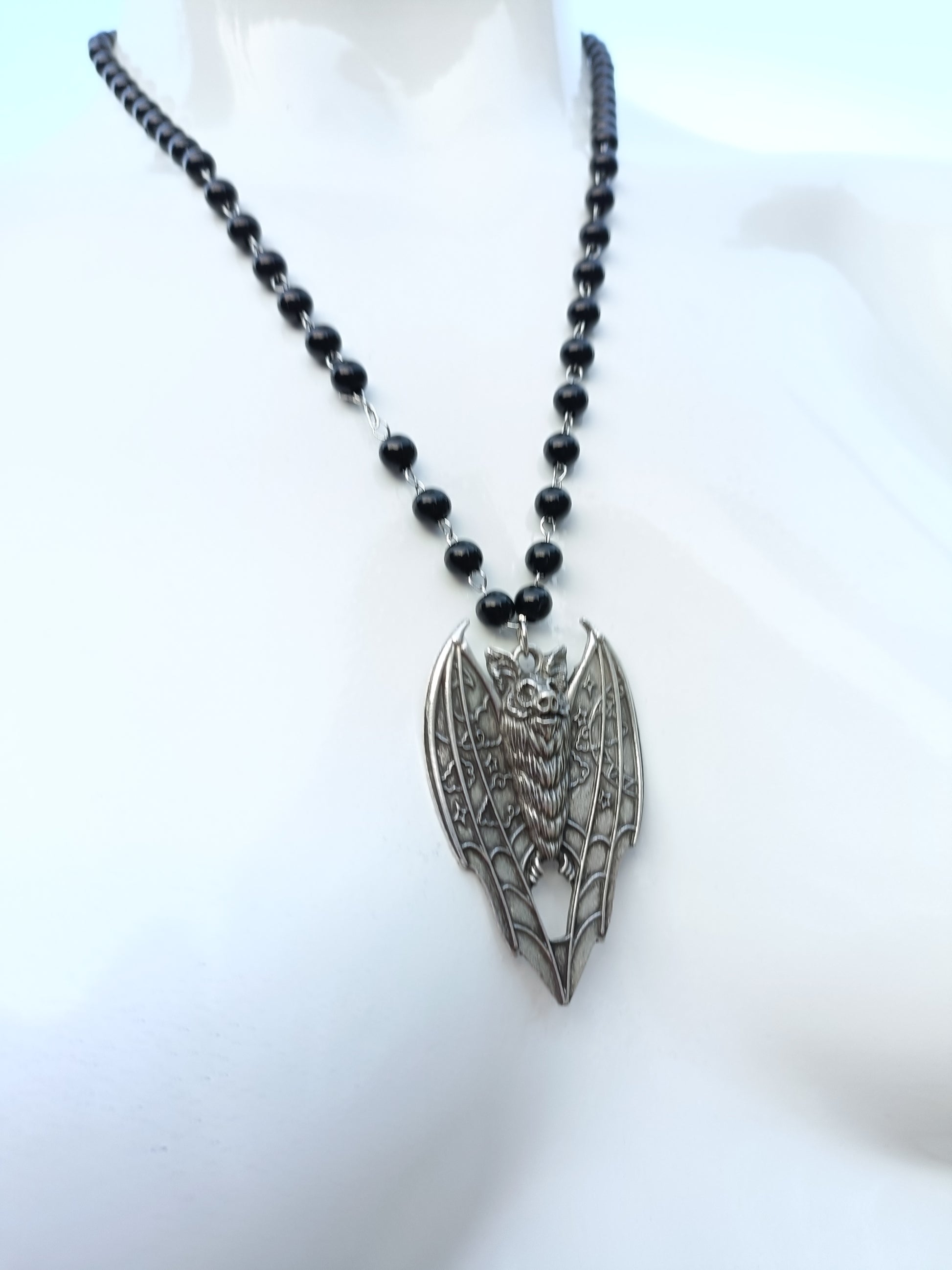 Lunar Vampire Bat Beaded Necklace