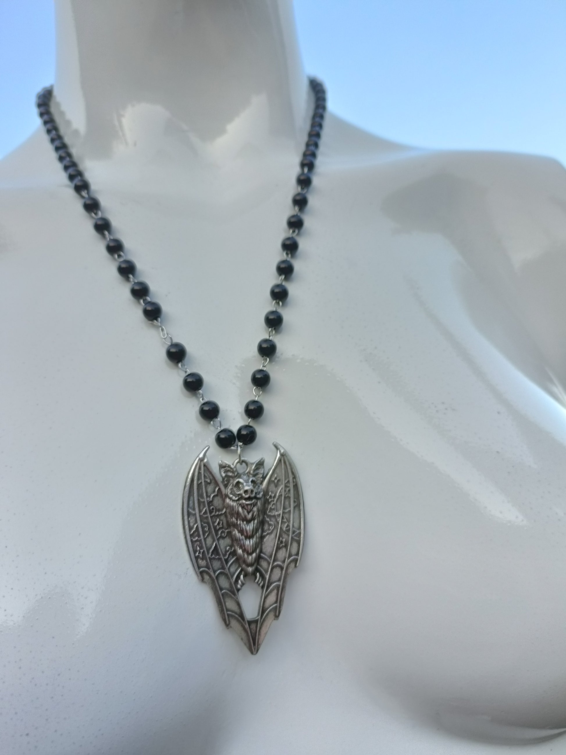 Lunar Vampire Bat Beaded Necklace
