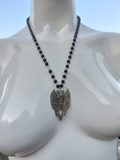 Lunar Vampire Bat Beaded Necklace