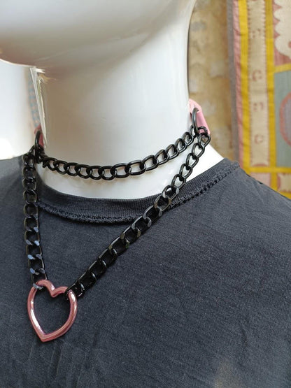 Pink Heart collar/ Mall Goth Kawaii Choker