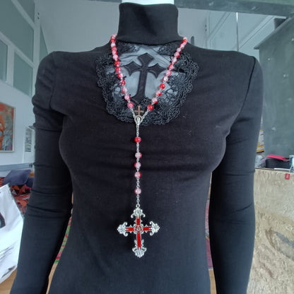 Red Marble Bead Crucifix Rosary