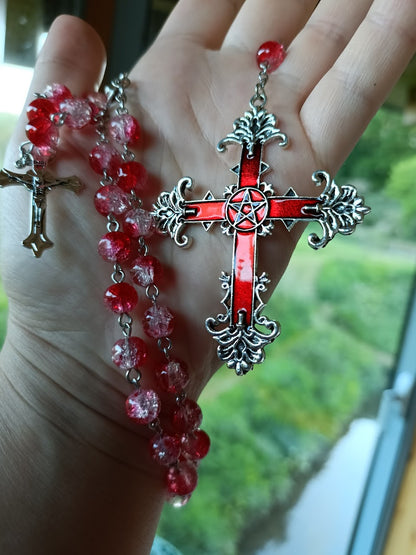 Red Marble Bead Crucifix Rosary