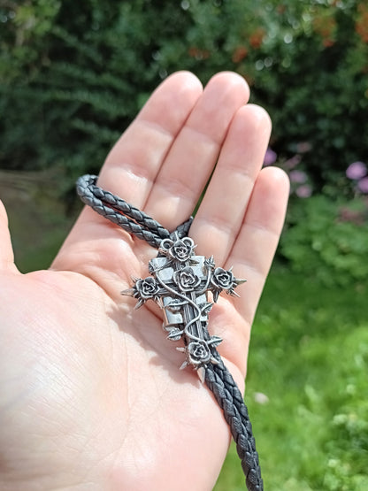 Southern Gothic Bolo Tie, Rose Cross