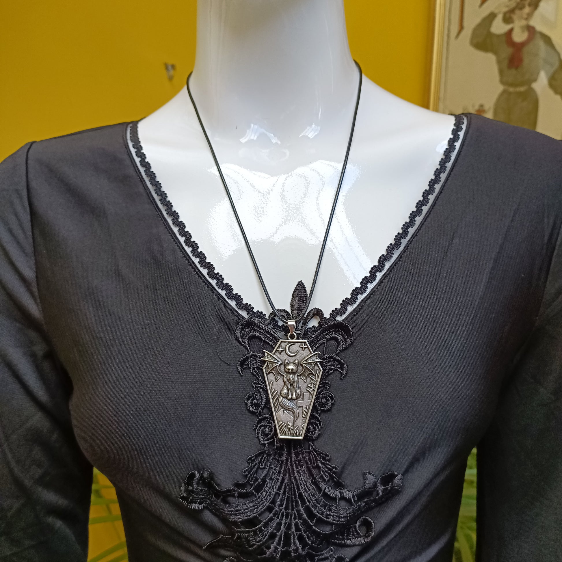 Spooky Cat Bat Gothic Necklace
