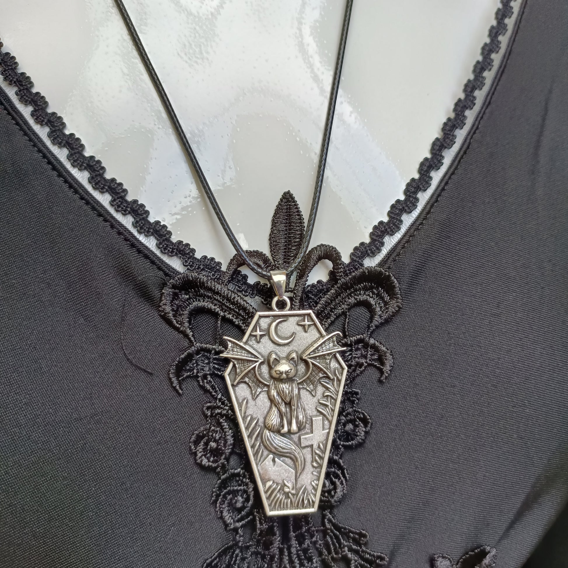 Spooky Cat Bat Gothic Necklace