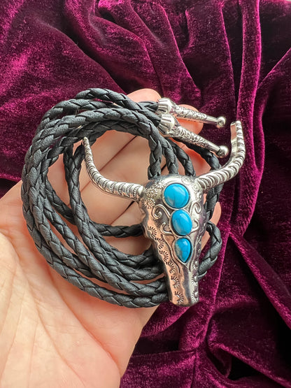 Western Cow Bolo Tie Silver