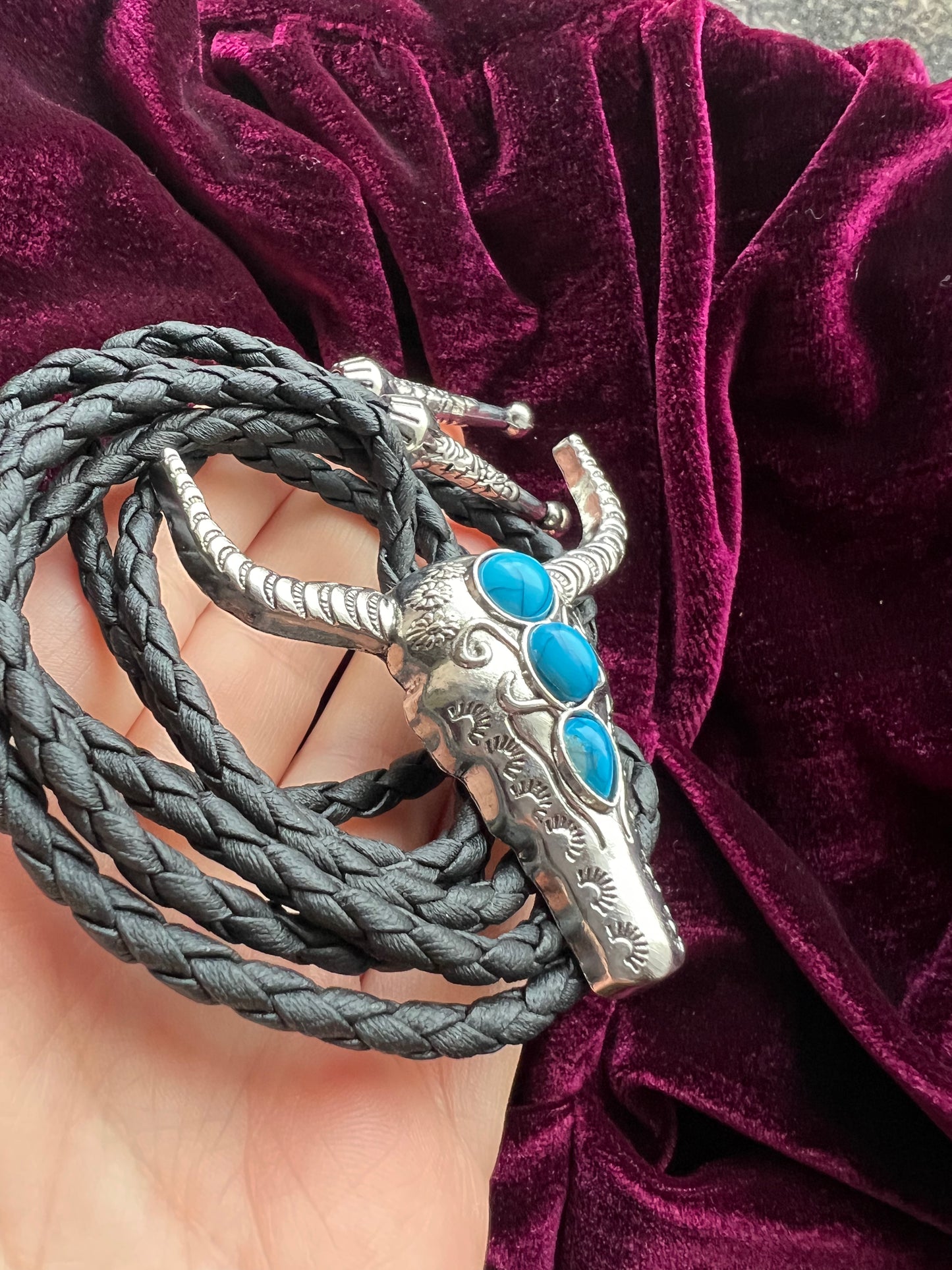 Western Cow Bolo Tie Silver