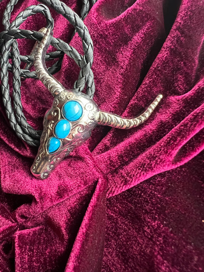 Western Cow Bolo Tie Silver