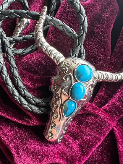 Western Cow Bolo Tie Silver