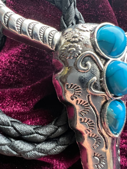 Western Cow Bolo Tie Silver