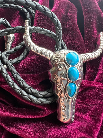 Western Cow Bolo Tie Silver