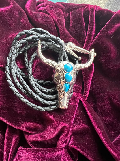 Western Cow Bolo Tie Silver