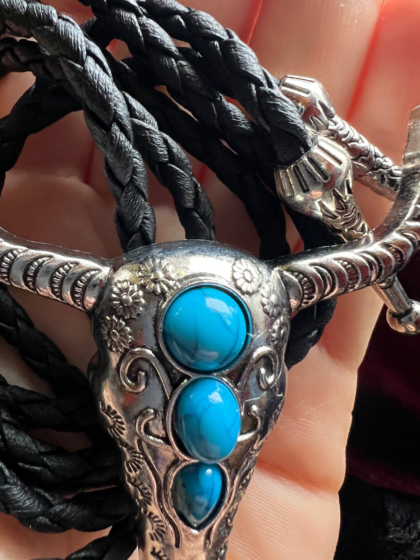 Western Cow Bolo Tie Silver