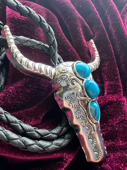 Western Cow Bolo Tie Silver