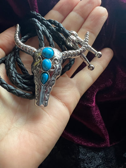 Western Cow Bolo Tie Silver