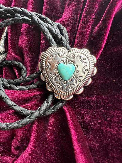 Western Heart Bolo Tie Silver