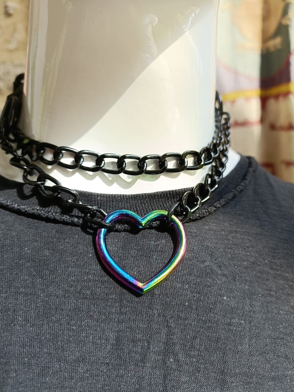 Martingale Collar- Rainbow Heart Choker