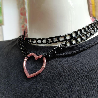 Pink Heart Martingale Collar/ Mall Goth Kawaii Choker