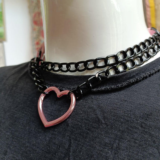 Pink Heart Martingale Collar/ Mall Goth Kawaii Choker
