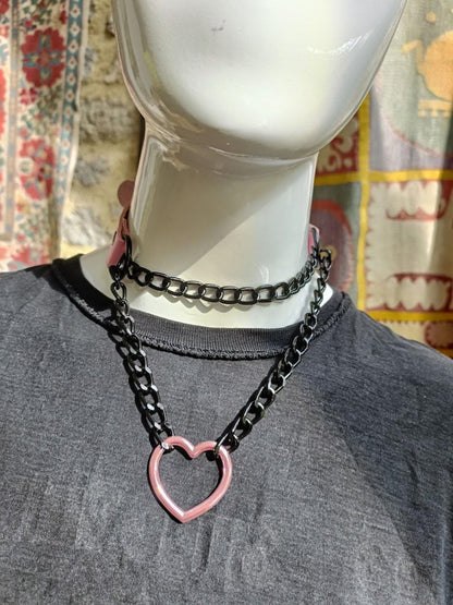 Pink Heart Martingale Collar/ Mall Goth Kawaii Choker